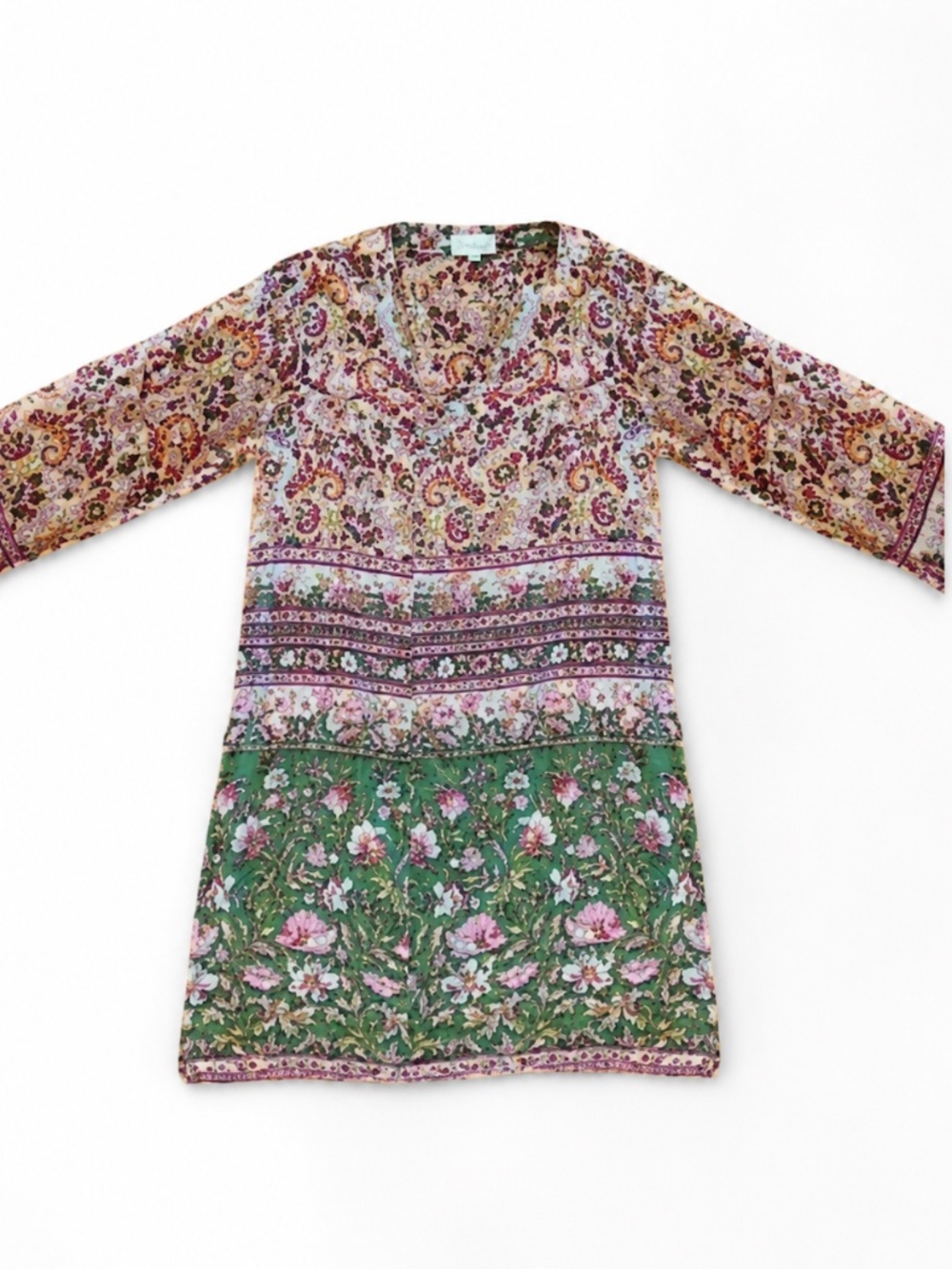 Vintage 100% Silk Floral Tunic M Pink Green